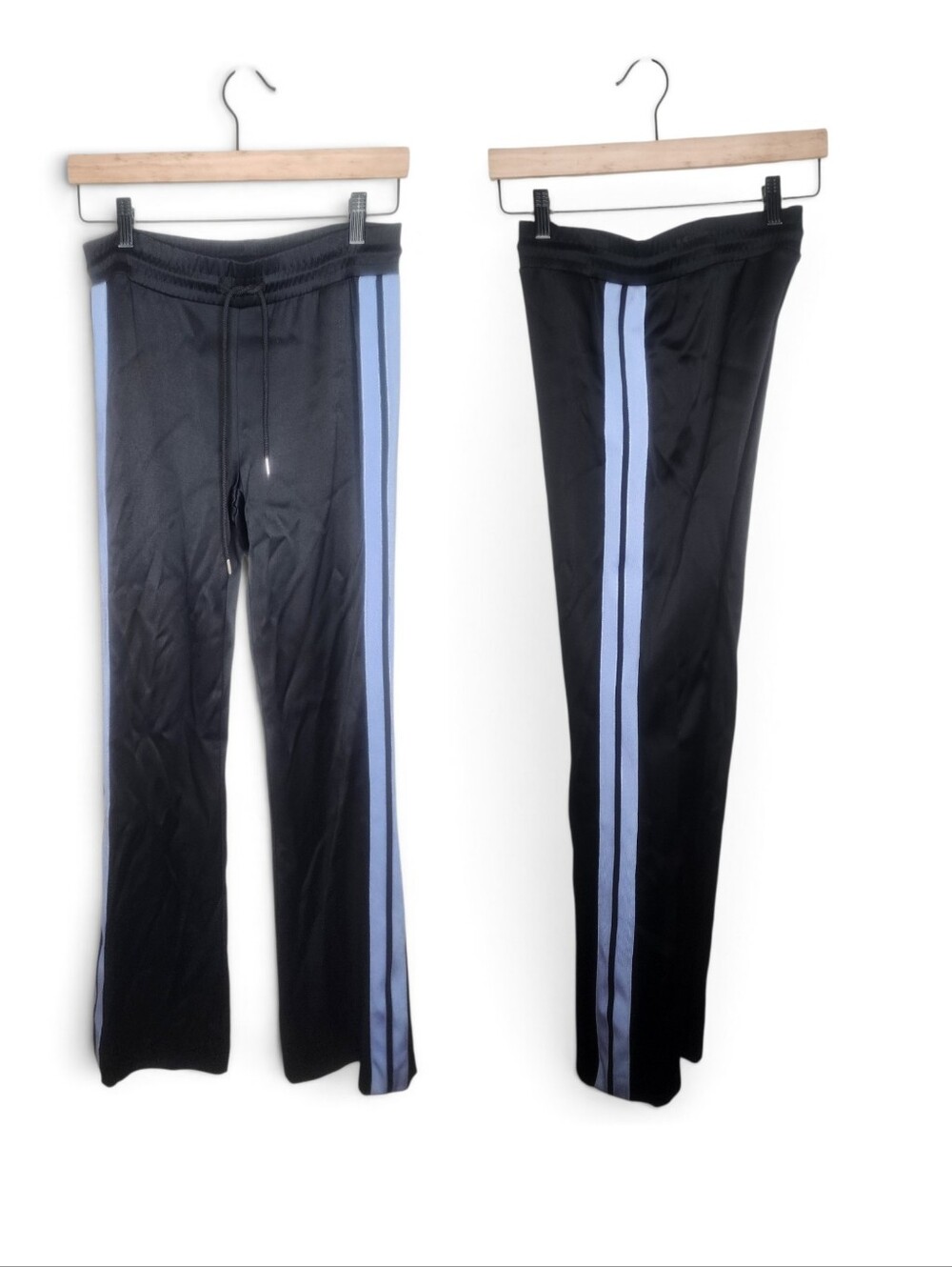Sandro Paris Side Stripe Track Pants in Black and Light Blue Size 1/S